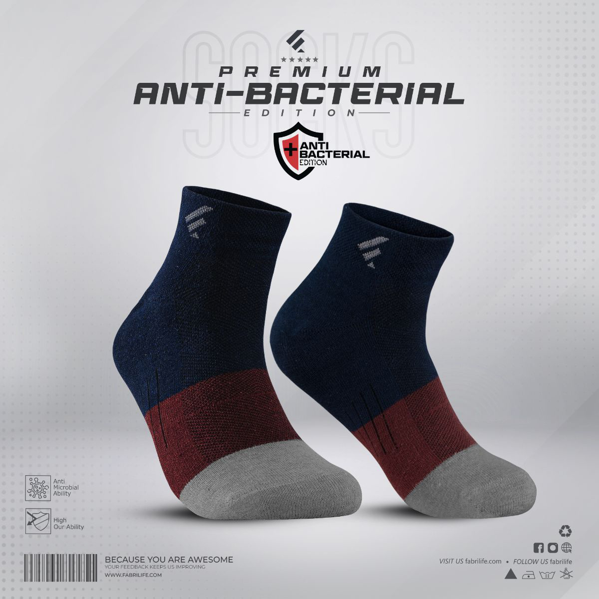 Premium Antibacterial Socks - Atlas (Navy)