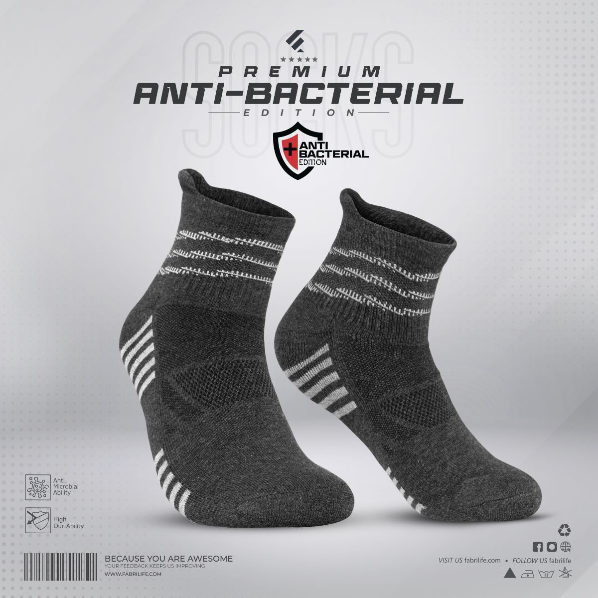 Premium Antibacterial Sports Socks - Playmaker (Antha-melange)